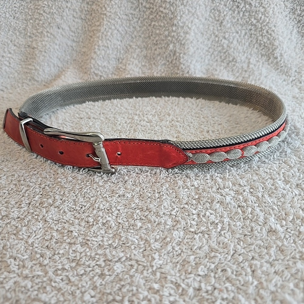 San Marcos Leather Belt Women's Size M Reddish Orange W/silver Detail